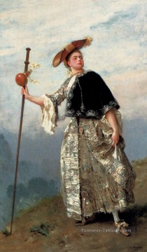 On the Hilltop portrait de femme Gustave Jean Jacquet Peinture à l'huile